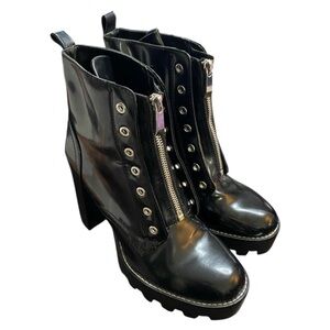Zara Chunky Platform Zipper Ankle Black Boots Size EU39 US9 edgy Goth Grunge